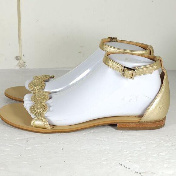 Jack Rogers Women's Daphne US8,5M Rose Gold Leather Ankle Strap Flats Sandals - Picture 2 of 14